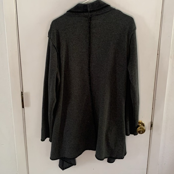 Soft Surroundings charcoal grey open front jacket with blanket stitching - Picture 10 of 10